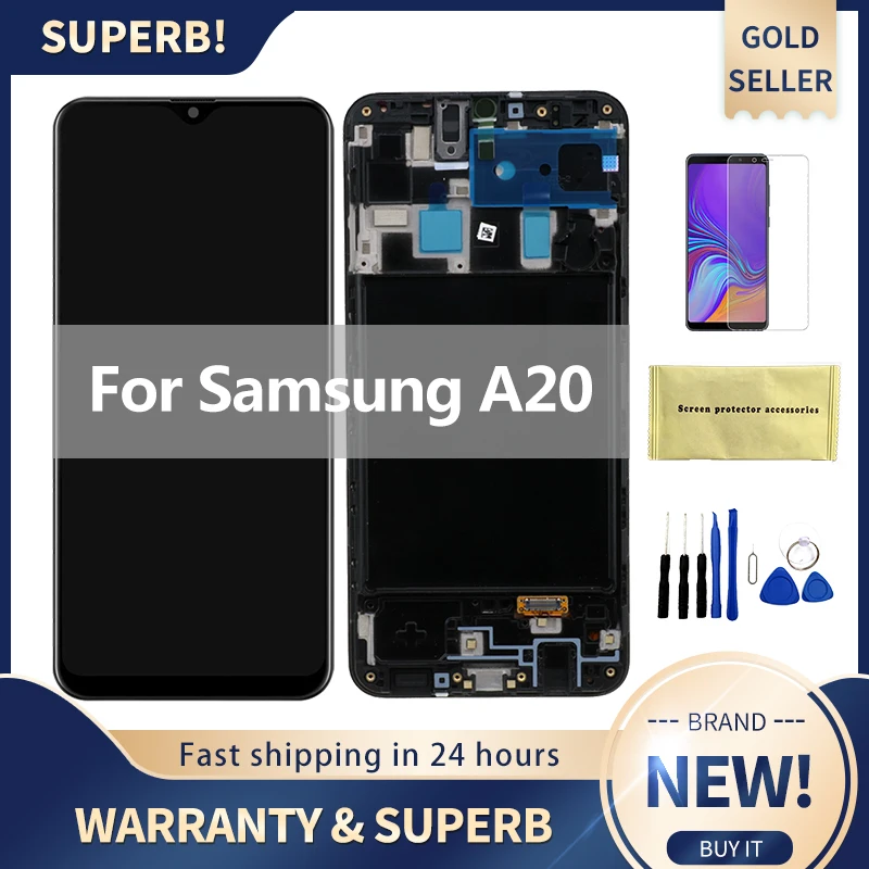 Новый Super AMOLED для Samsung Galaxy A20 A205 ЖК-дисплей с сенсорным экраном дигитайзер SM-A205F A205G A205U сменный дисплей в сборе