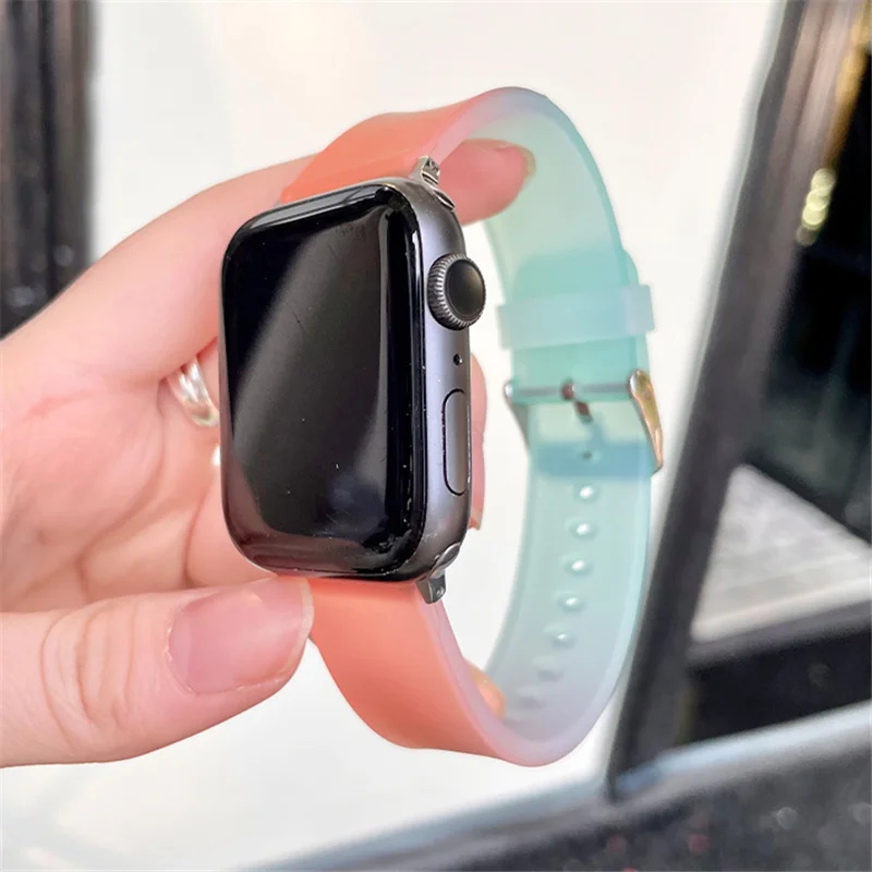 

Ремешок силиконовый для Apple IWatch Series 7 6 Se 5 4 3 2, градиентный Желейный браслет 44 мм 45 мм 40 мм 38 мм 41 мм 42 мм