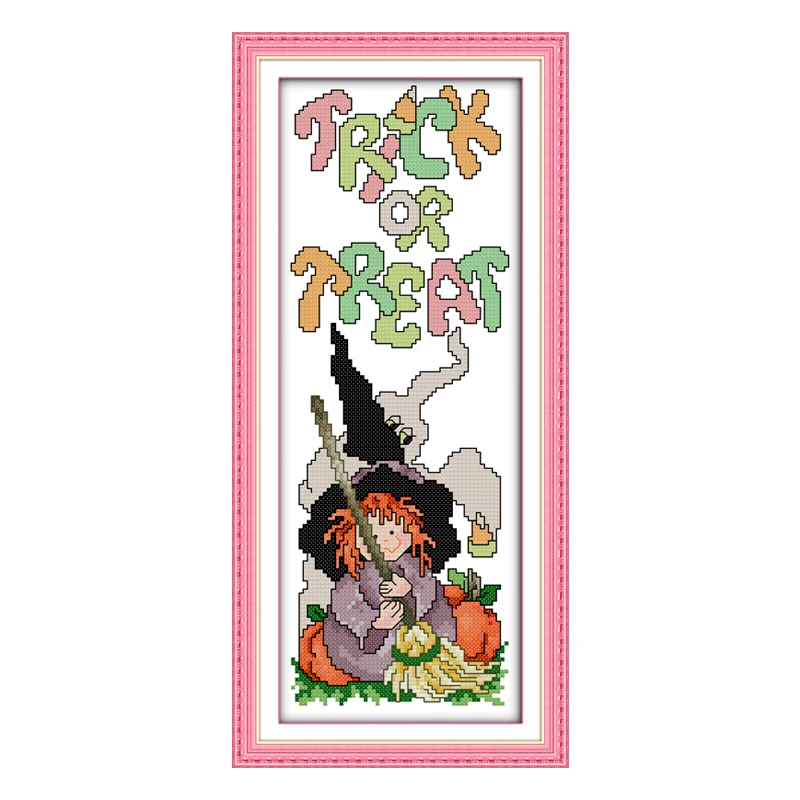

Joy Sunday Trick or Treat 11CT 14CT Print Cross Stitch Kits Halloween Stamped Cross Stitch Kits Asian Woman Cross Stitch Kit