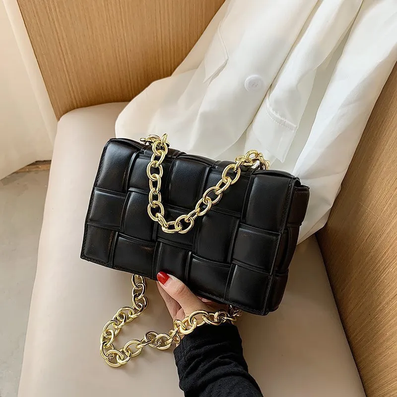 

Woven Flap Crossbody bag 2021 Fashion New High quality PU Leather Women's Designer Handbag Chain Tote Shoulder Messenger Bag sac