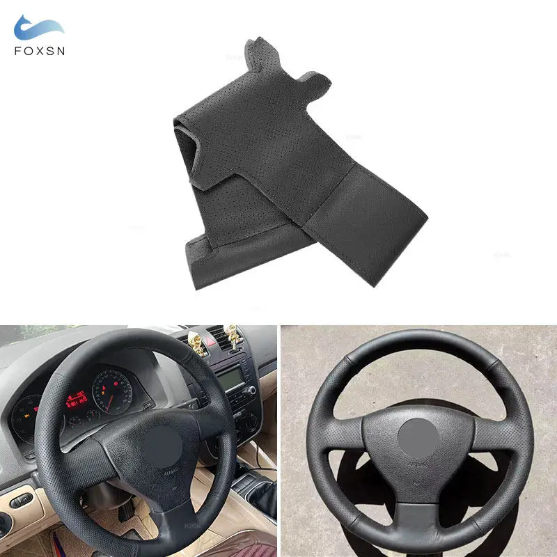 

Hand Braid Perforated Leather Car Steering Wheel Black Cover For VW Old Golf 5 V MK5 Polo Jetta Tiguan Sagitar Touran Caddy EOS