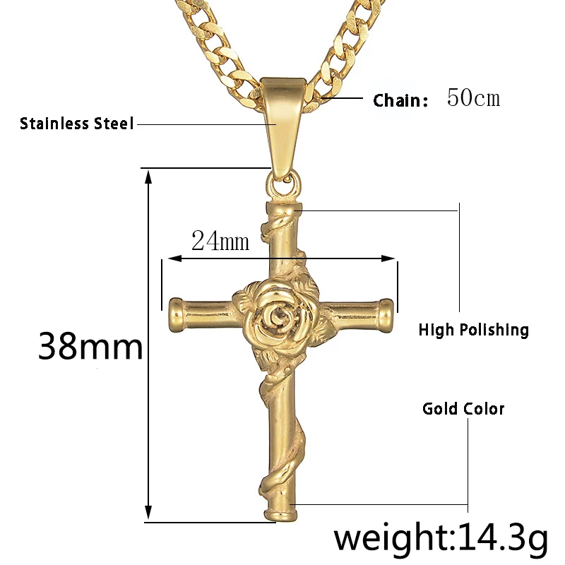 Винтажное ожерелье Uzone золотого цвета с розовым крестом ожерелья из нержавеющей