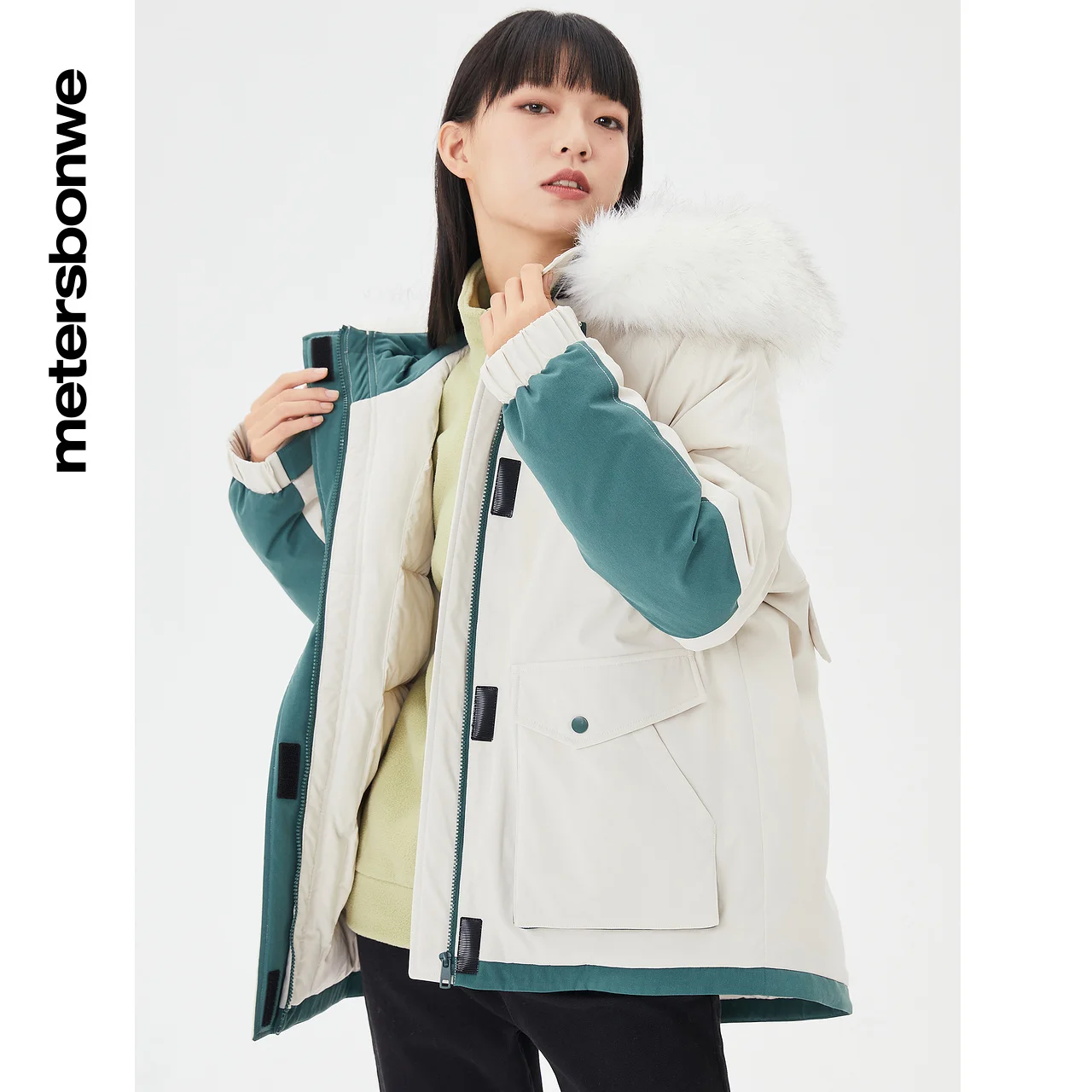 Metersbonwe Hooded Down Jacket Women Winter Pocket Cargo Jackets Female Loose Down Jacket Outerwear Warm Jackets Brand Clothing