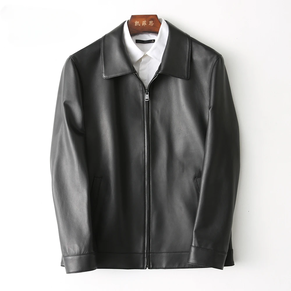

2023 Men Autumn Winter New Real Sheepskin Leather Jackets Men's Short Genuine Leather Coats Male Lapel Business Outerwear F353