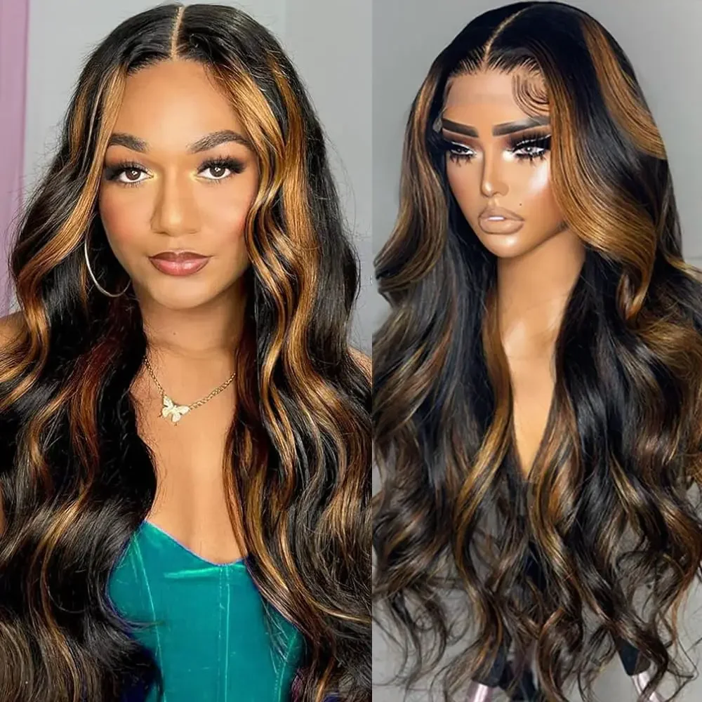 4H30 Ombre Highlight Парик из натуральных волос Объемная волна 13X4 Прозрачный парик