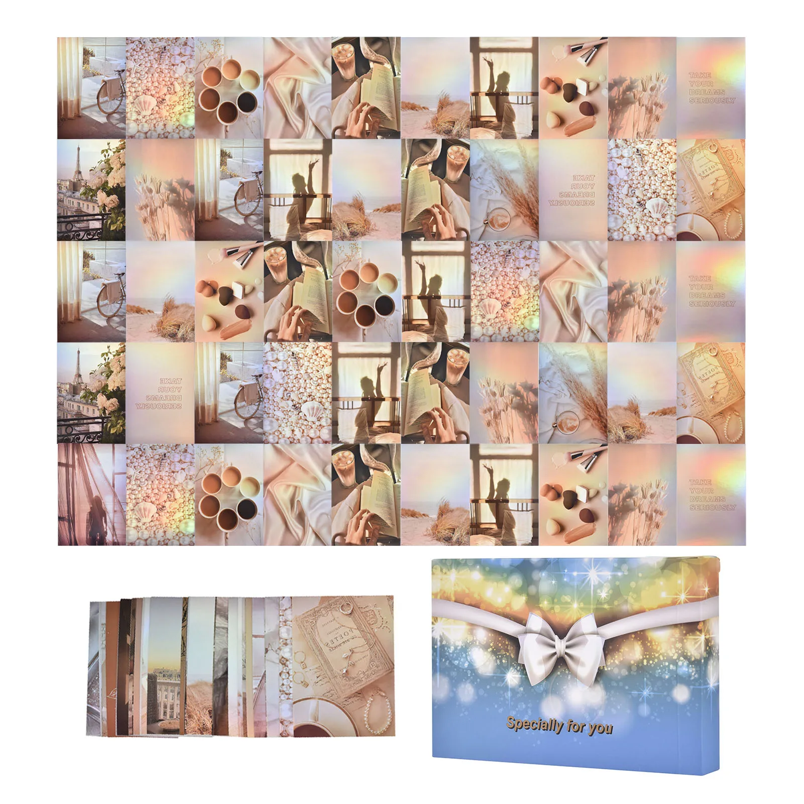 

Aesthetic Pictures Wall Collage Kit 50PCS Reflective Abstract Postcard Wall Sticker Posters Postcards Photo Wall Art Print