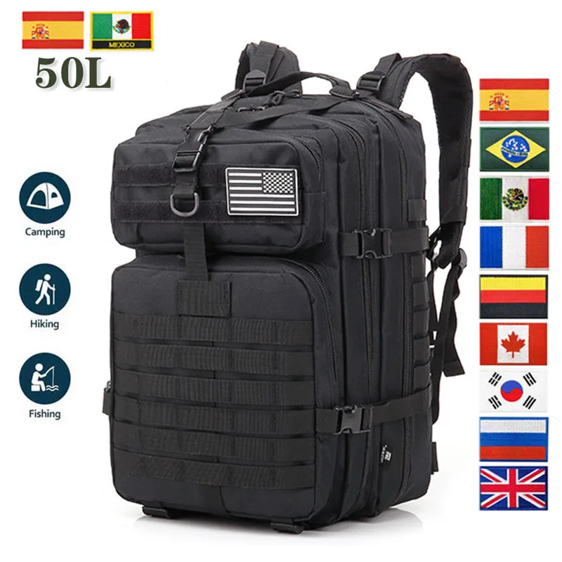 

Военный рюкзак большой вместимости 50 л, мужские рюкзаки для кемпинга, тактическая охотничья нейлоновая сумка для спорта, треккинга, водонепроницаемая сумка
