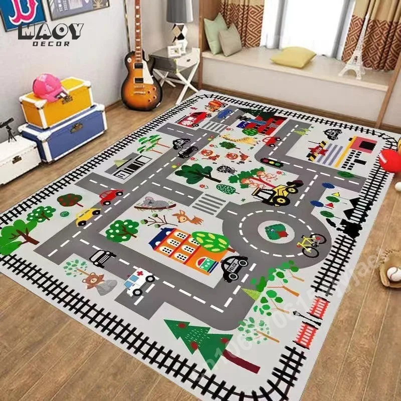 

Children's Crawling Carpet Urban Traffic Toy Road Track Parking Pad Scene Map Bedroom Rugs Living Room Big Size Floor Mats Decor