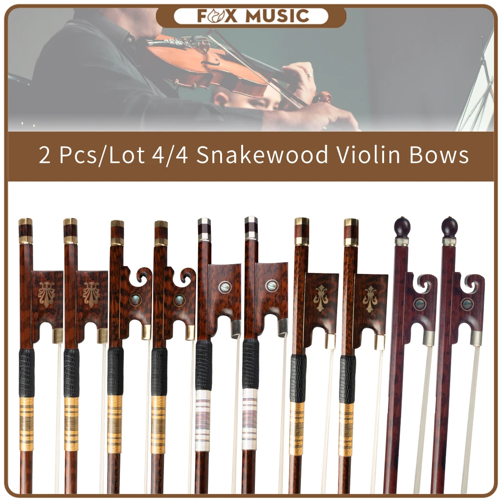 2pcs/1lot 4/4 Snakewood Violin Bows Straight Round Stick Natural Bow Horse Hair Well Balanced German Baroque Style Beautiful Bow enlarge