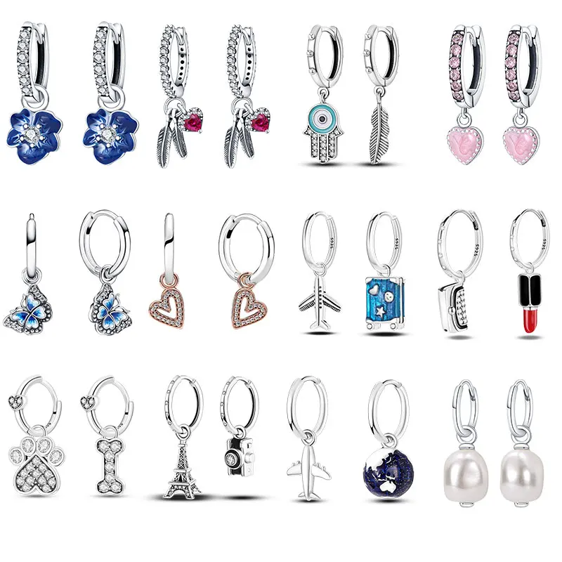 

New Arrival 100% 925 Sterling Silver Round Earrings Fit Original Pandora Earrings For Women Earrings Making Fine Jewelry Gift