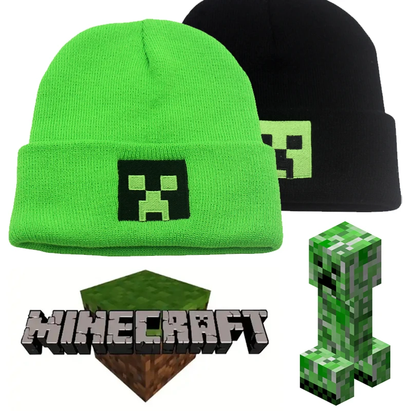 Minecraft Creeper шапочки женская зимняя теплая шапка мультфильм милая однотонная