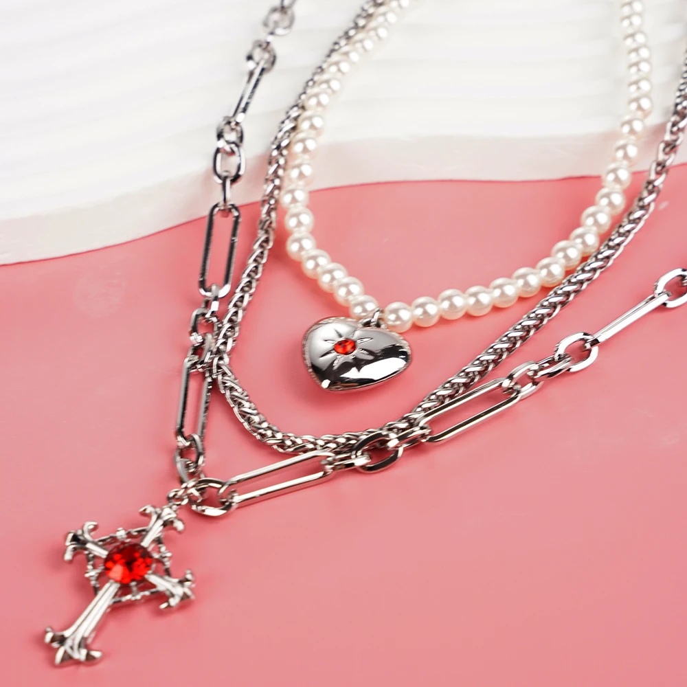 Модное ожерелье с жемчугом и сердцем платиновое Y2k чокер цирконом