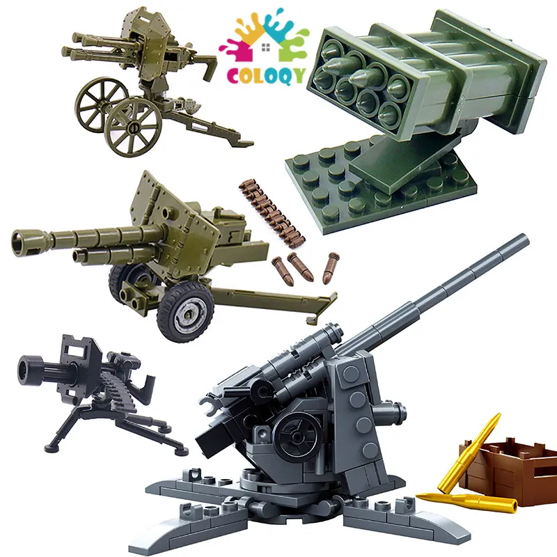 

WW2 88mm Flak Maxim Gun Cannon Missile DIY Military War Weapon Soldier MOC Playmobil Model Building Block Brick Children Kid Toy