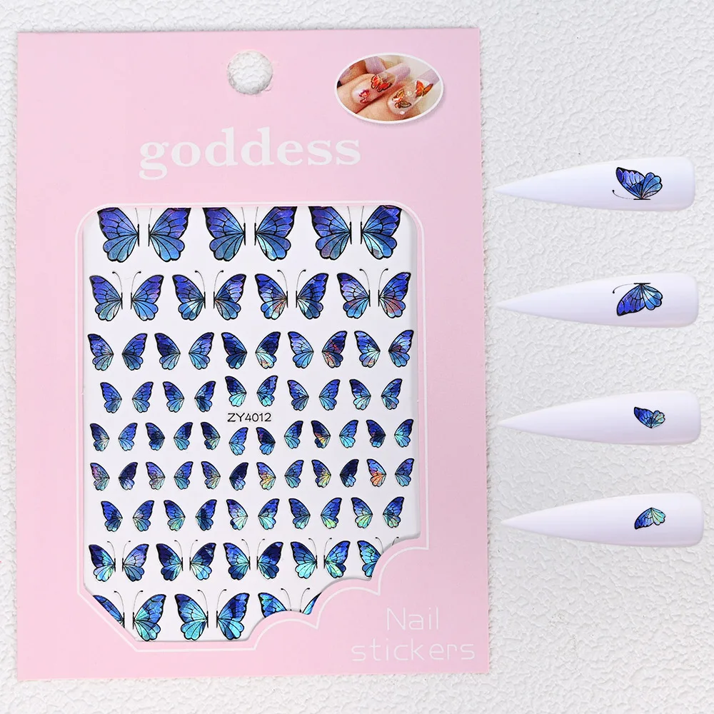 

1Sheet Laser 3D Butterfly Nail Art Stickers Adhesive Sliders Colorful Sticker for Nails Decals Manicures Foils Wraps Decorations