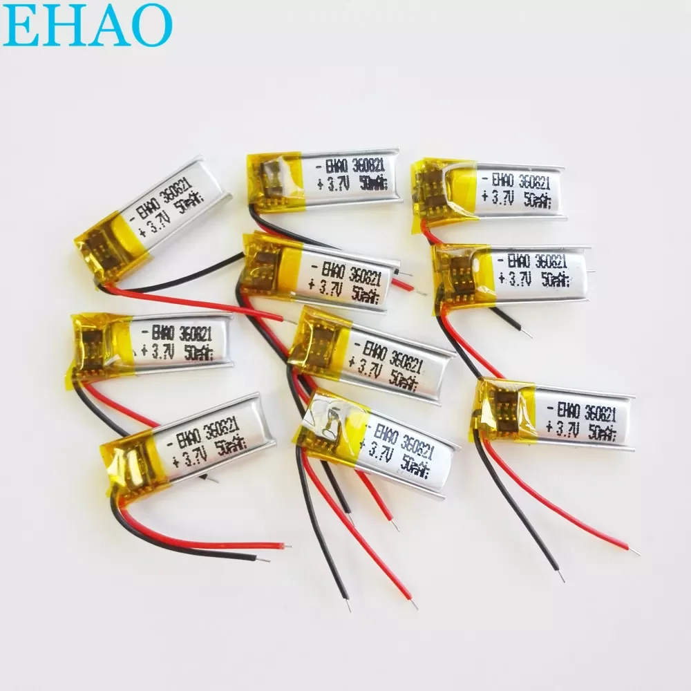 

NEW2023 10 pcs 3.7v 50mAh Lithium Polymer LiPo Rechargeable Battery For Mp3 bluetooth Recorder headphone Headset 360821