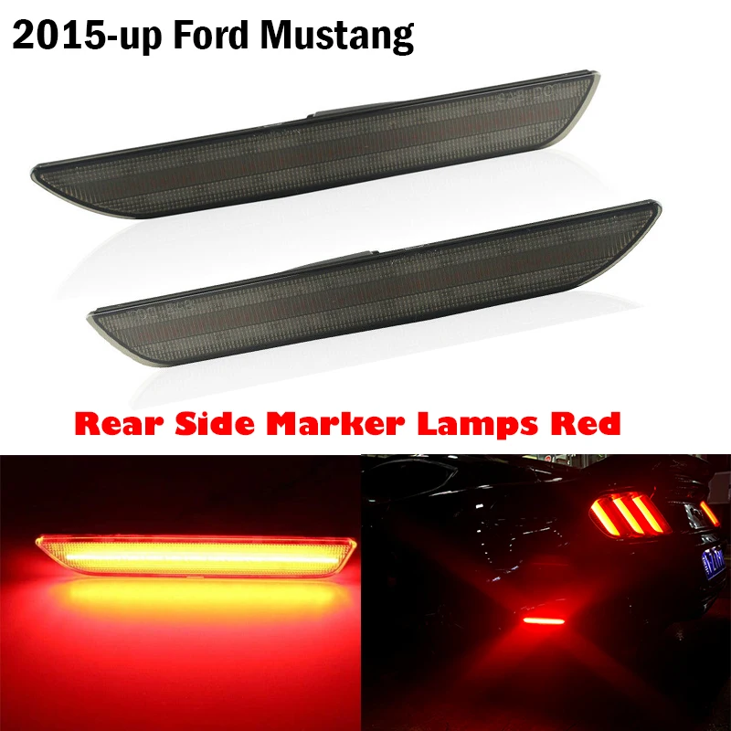 Дымчатые/прозрачные/красные линзы, белые/красные светодиодные задние бамперы автомобиля, боковые габаритные огни поворота, расклешенные фонари на крыло для Ford Mustang 2015-up