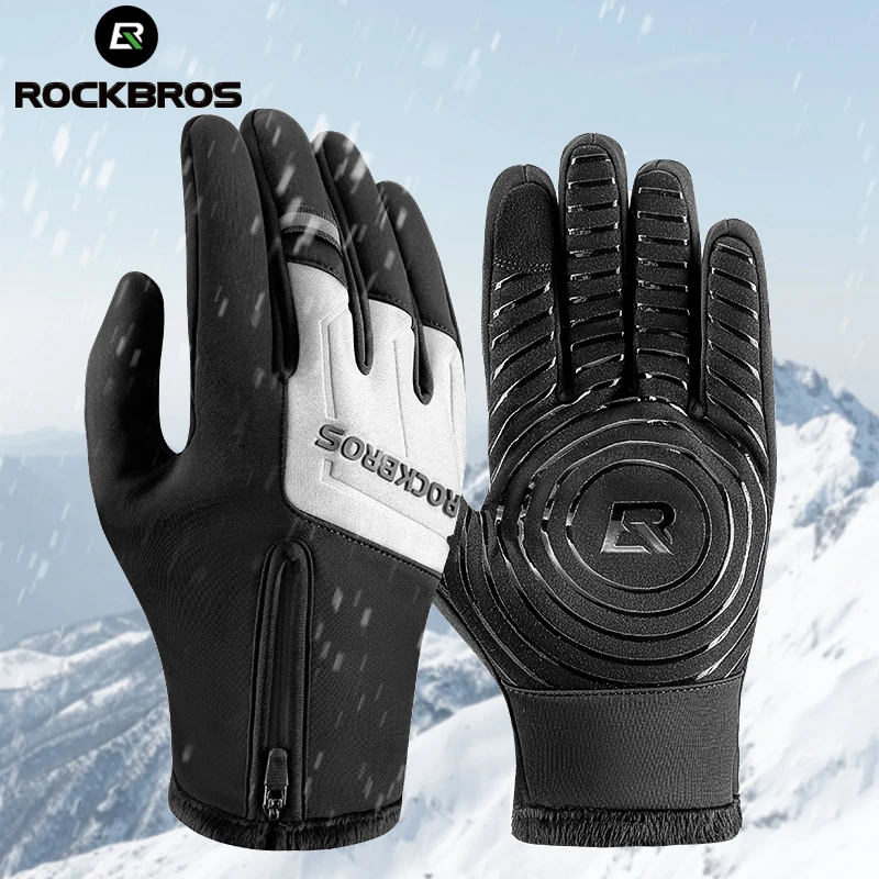 

ROCKBROS Red-dot Winter Warm Touch screen Cycling Gloves Full Finger MTB Bike Gloves Non Slip Silicone Palm Thermal Ski Gloves