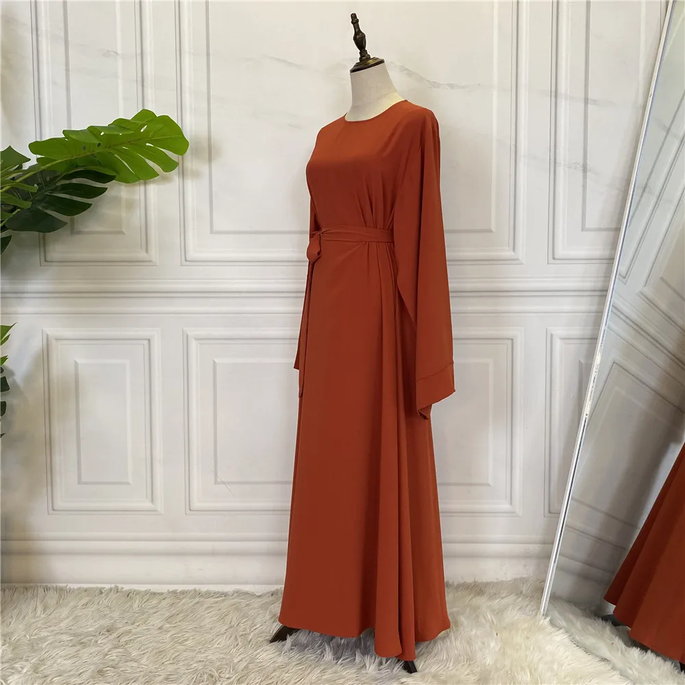 Casual Womenswear Long Dress Hot Selling Clear Color Large Lace Up Muslim Dress Abaya Abendkleider Elegant F ü R Hochzeit