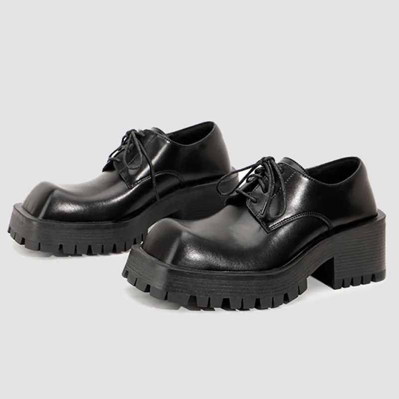 

Men Genuine Leather Big Toe High Heel Japan Korean Streetwear Fashion Punk Gothic Vintage Casual Shoes Man Cowhide Shoes