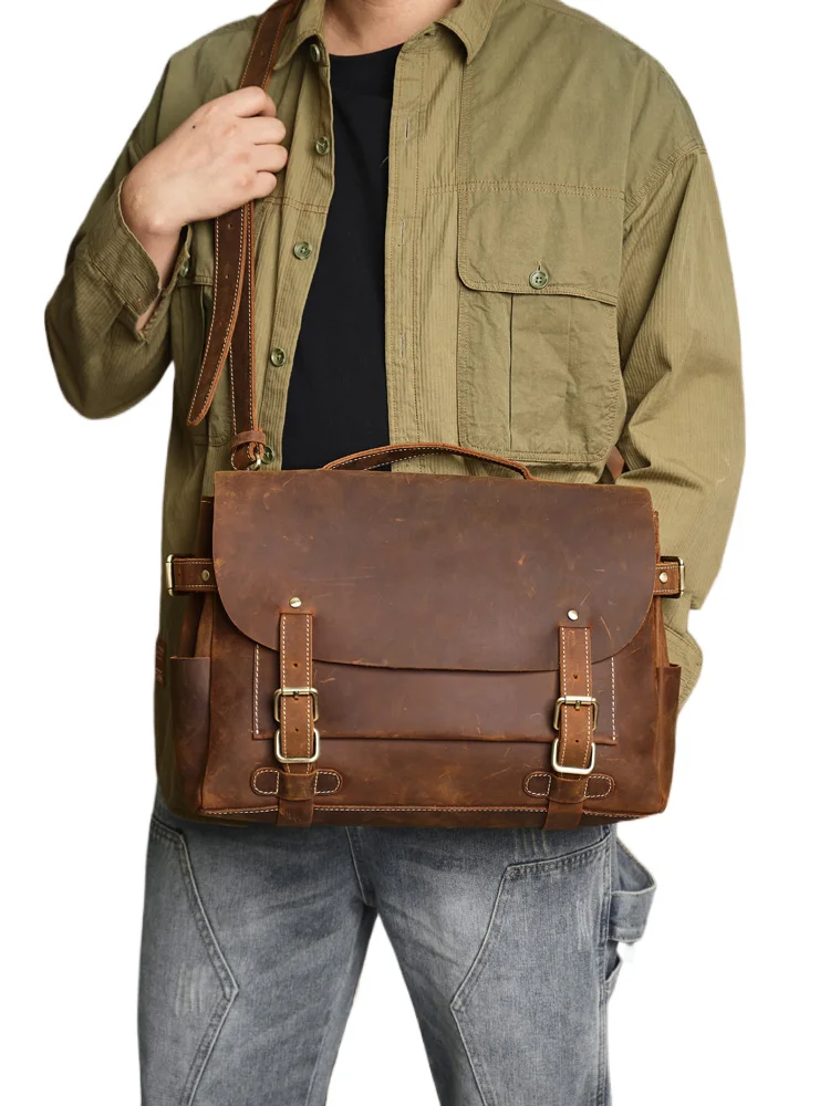 Кожаный мужской портфель Phili Bull Повседневная модная сумка из кожи Crazy Horse