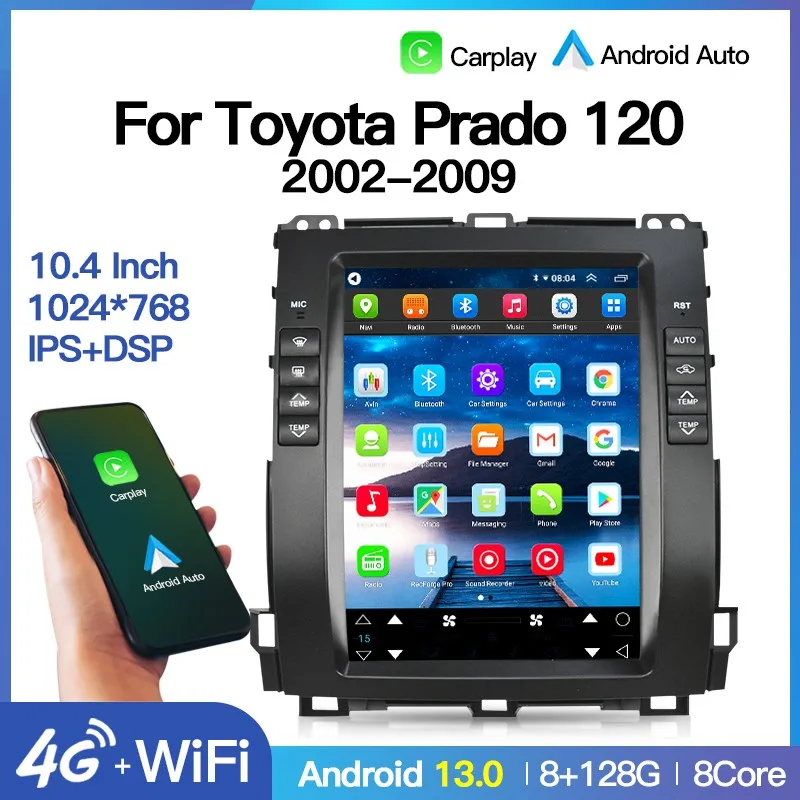 

10.4 Inch Tesla Android Screen 64G/128G Car Radio Multimedia Player for Toyota Land Cruiser Prado 120 2002 - 2009 Gps Navigation