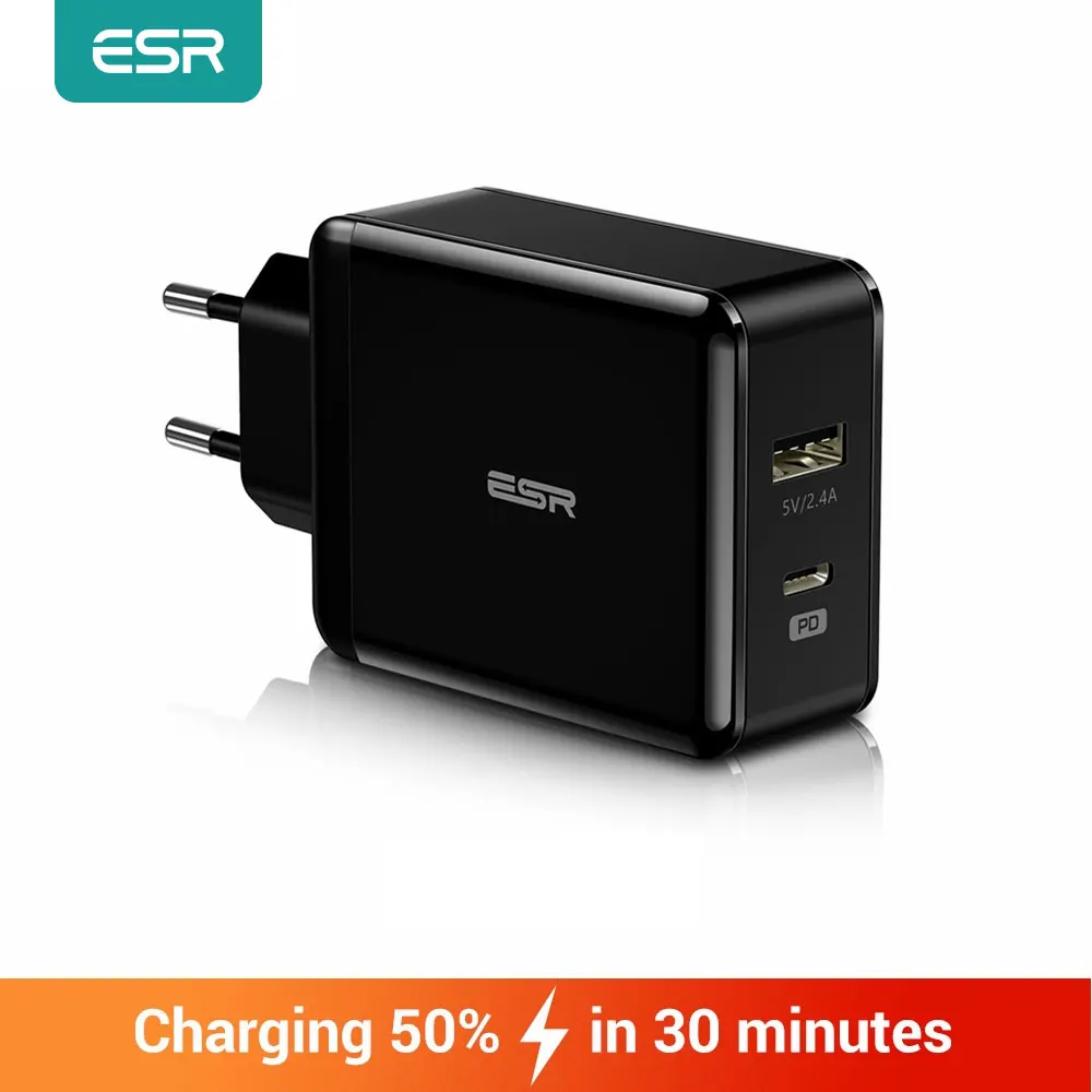  ESR PD Charger 30W USB C USB Dual Port Quick Charging Wall Charger 18W Fast Charger for iPhone 14 Pro Max 13 12 SE for Android 