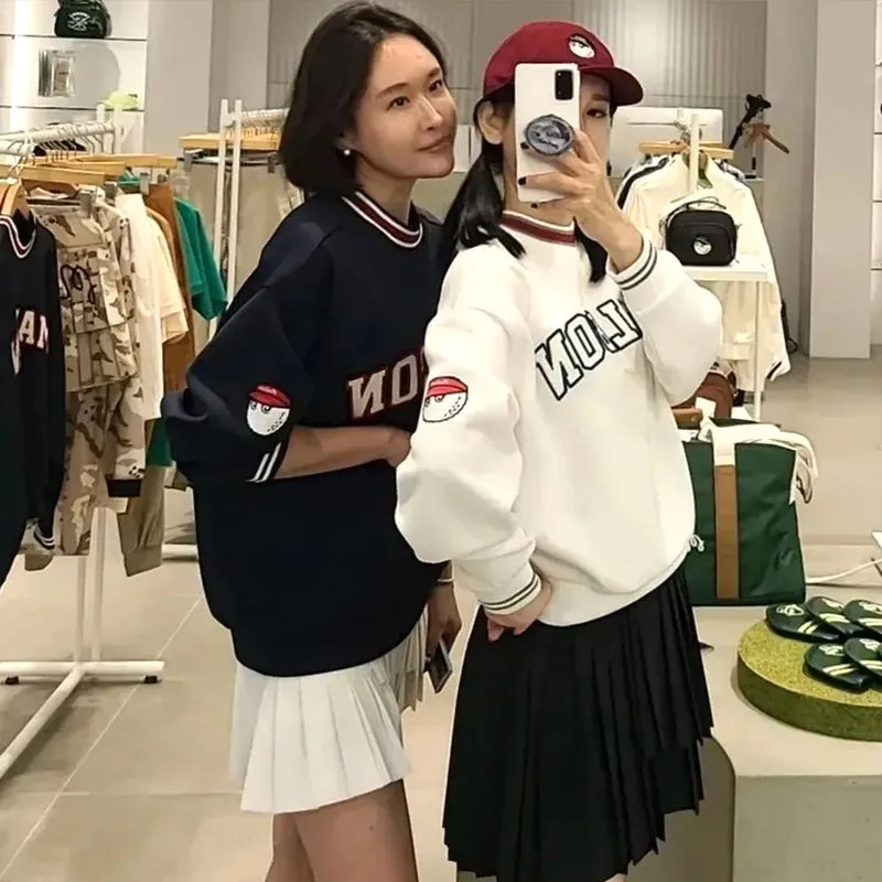 Malbon Women's Long Sleeve Drop Shoulder Pullover Sweatshirt Letter Print Graphic Crewneck Long Sleeve Pullover Top