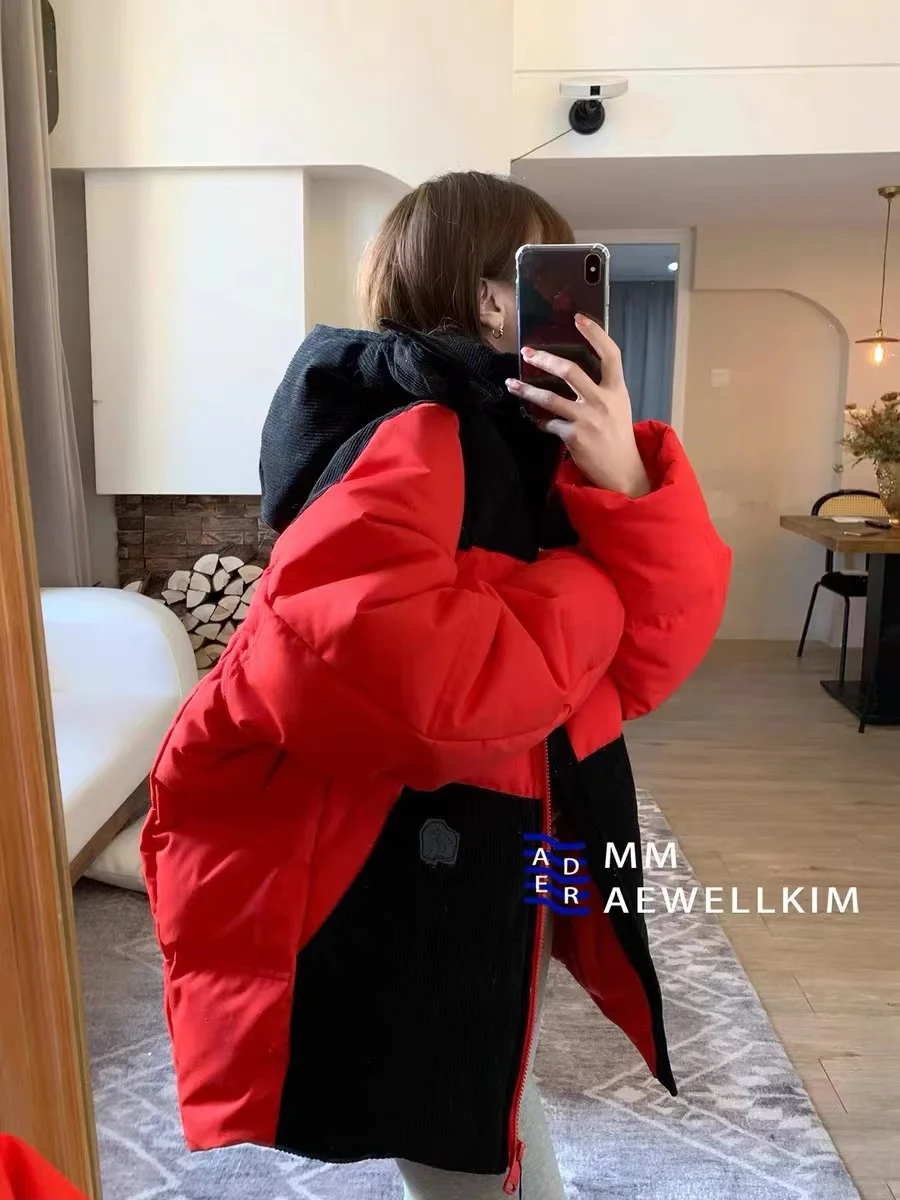 Ader error Winter thickened detachable hooded men's and women's design sense color blocking splicing down jacket