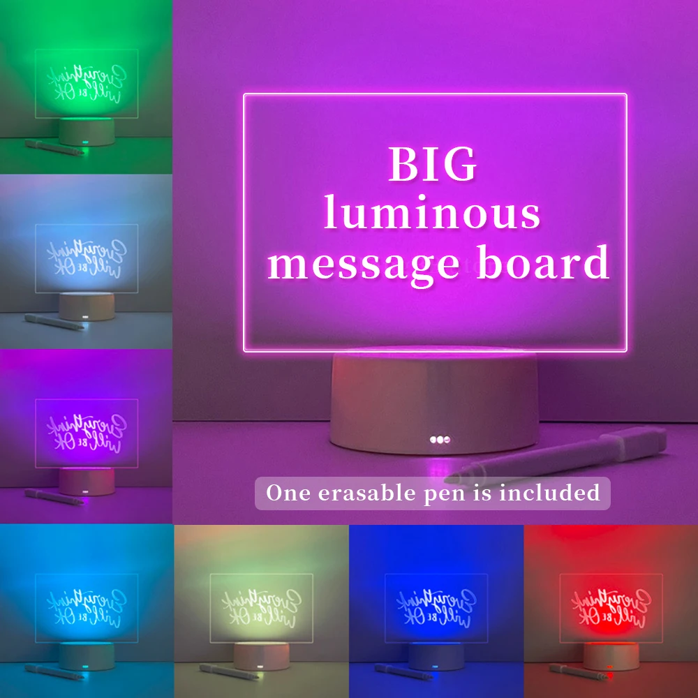 Large Led Night Light Message Board  Note Board Holiday Light  With Pen Gift For Children Girlfriend Decoration Touch Night lamp