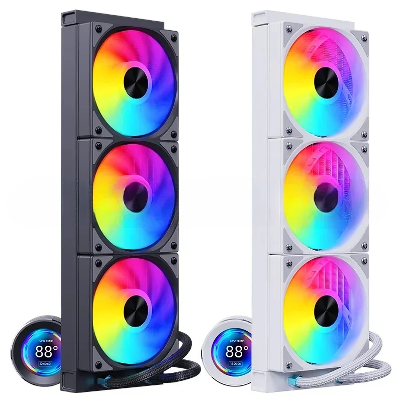 Черный жидкостный охладитель процессор 360 мм Aio водяной PWM ARGB AM4 AM5 LGA1700 три