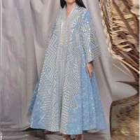 muslim robe fashion print vintage casual v neck swing kaftan dress saudi kaftan abayas moroccan 2022 new pring summer pullover