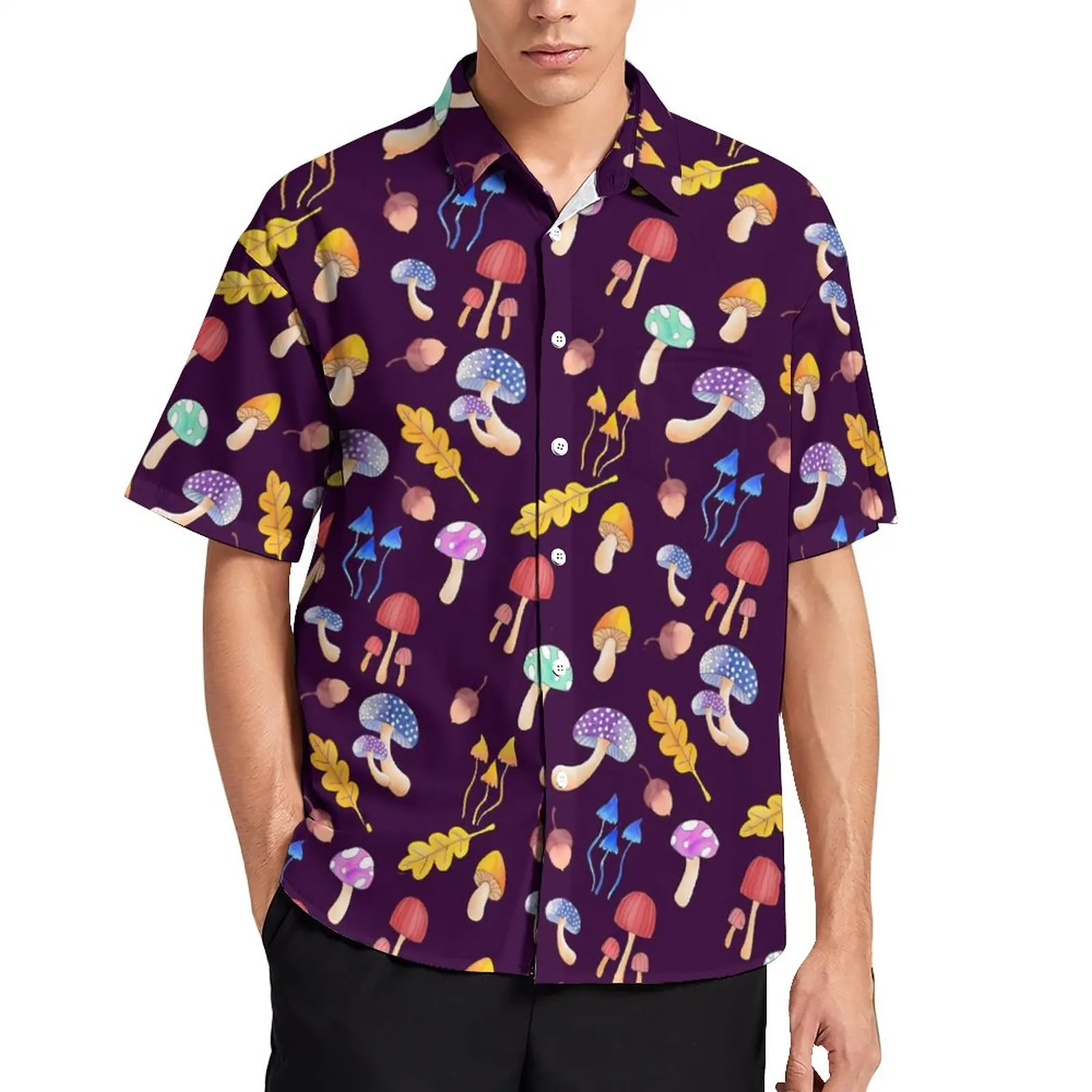 

Magic Mushroom Casual Shirts Colorful Forest Mushrooms Beach Shirt Hawaiian Funny Blouses Men Print 3XL 4XL