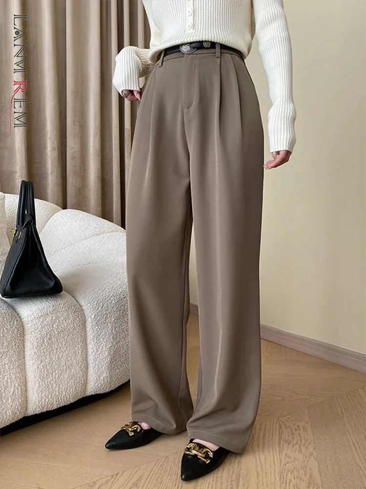 

Женские прямые широкие брюки [LANMREM] с поясом и высокой талией, однотонная офисная модная одежда для женщин, Новинка осени 2023, 26D6639