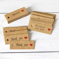 100pcslot thank you merci tags red heart printed gift box accessories personality handmade with love kraft cardboard labels