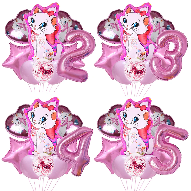 

1Set Marie Cat Theme Balloon Set 32inch Pink Number Birthday Foil Balloons Kids Inflatable Toy Party Baby Shower Helium Globos