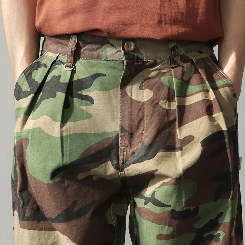 

Autumn New Japanese Retro Heavyweight Camouflage Cargo Pants Men's Military Style Pure Cotton Washed Loose Wide Leg Trousers