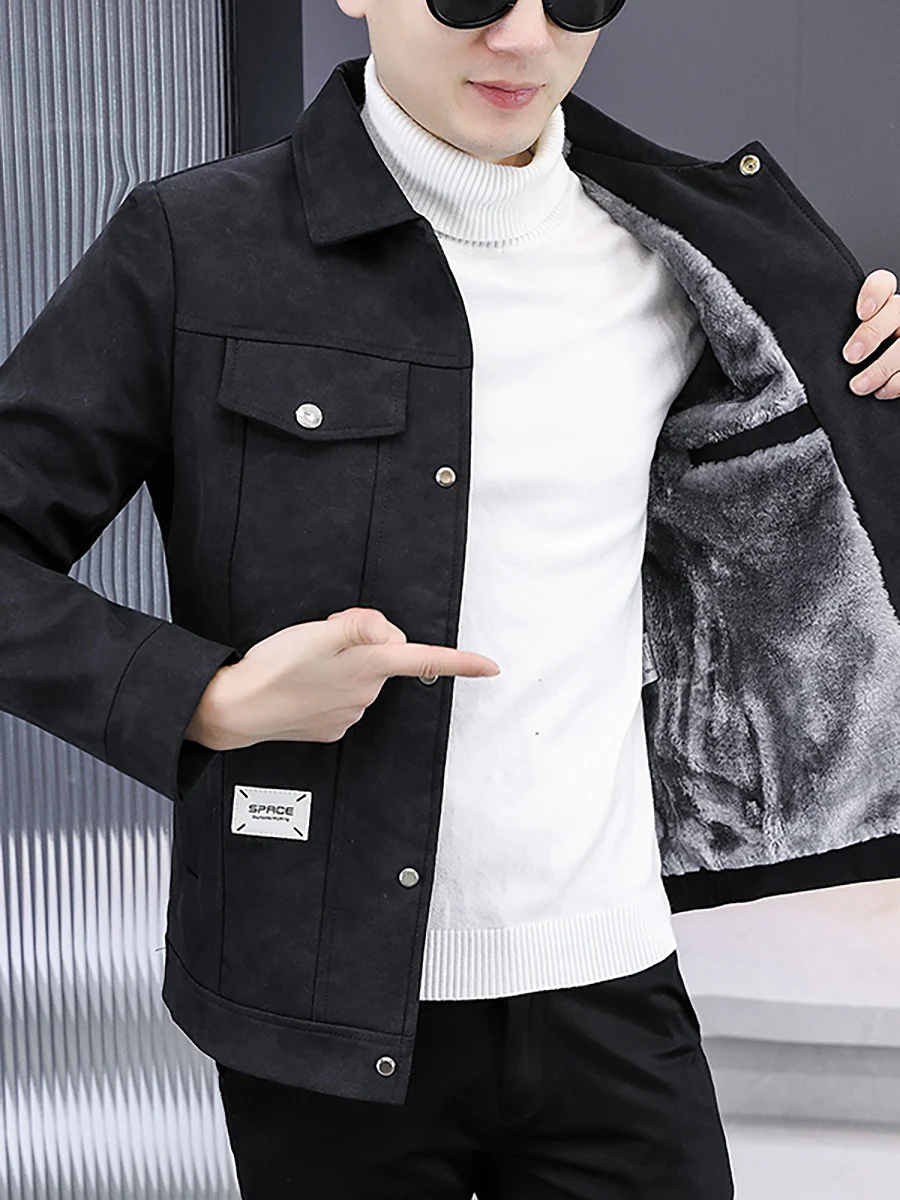 Осенне-зимняя бархатная куртка из оленьей кожи мужской 2024 новый корейский модный