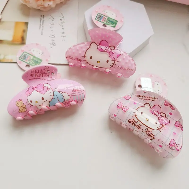 

New Hello Kitty Barrettes Shark Clip Medium Size Sanrio Hair Claw Children's Headwear Hairpin Back of Head Girl Gift Hairclip