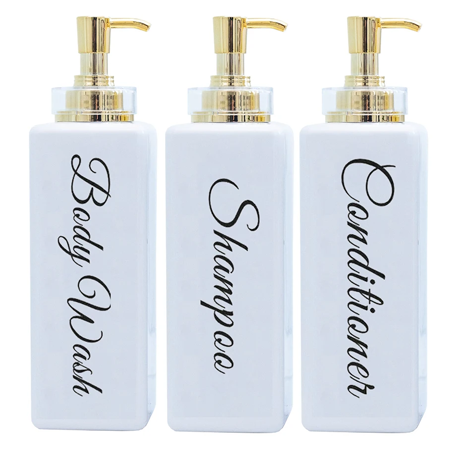 

Reusable Shampoo Conditioner Body Wash Dispenser for Hotel Bathroom Shower Soap Dispenser Empty Press Bottles with Gold Pump