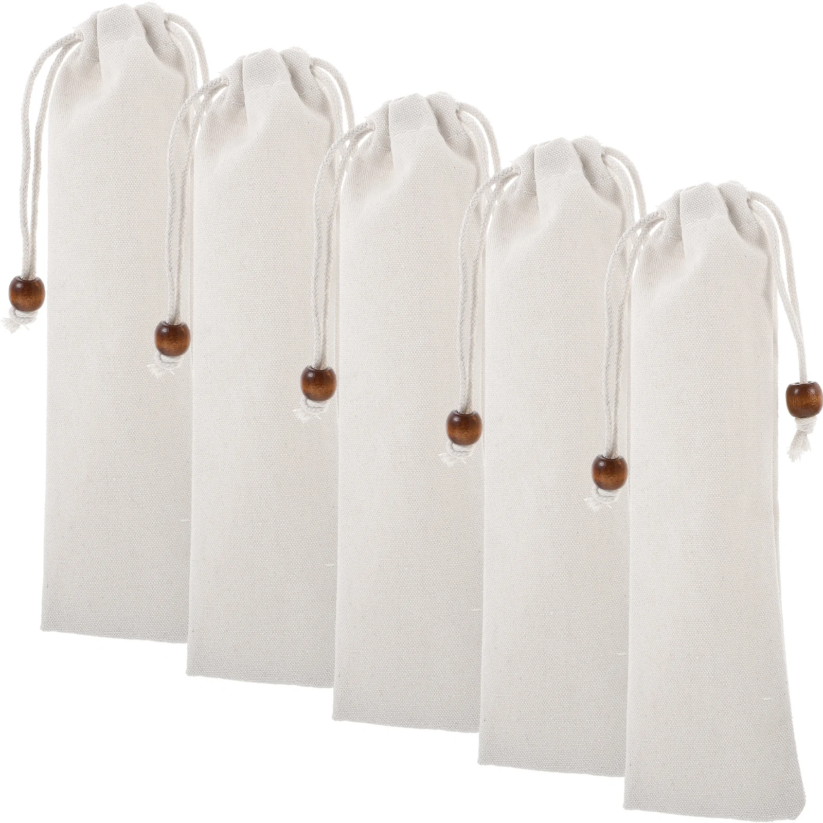 

5 Pcs Gift Wrap Bags Chopsticks Set Silverware Tableware Takeout Supplies White Cotton Drawstring Pouches