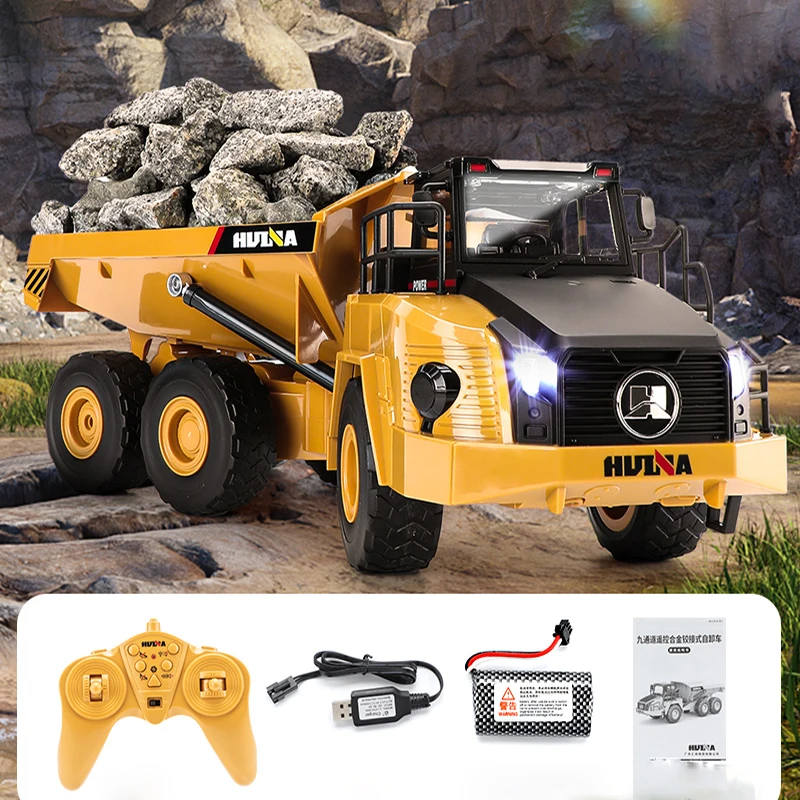 

Huina 1568 RC Alloy Dump Truck Remote Control Dumper Vehicle Engineering Car Model Toy Children Kid's Gift 1:24 9-Channel