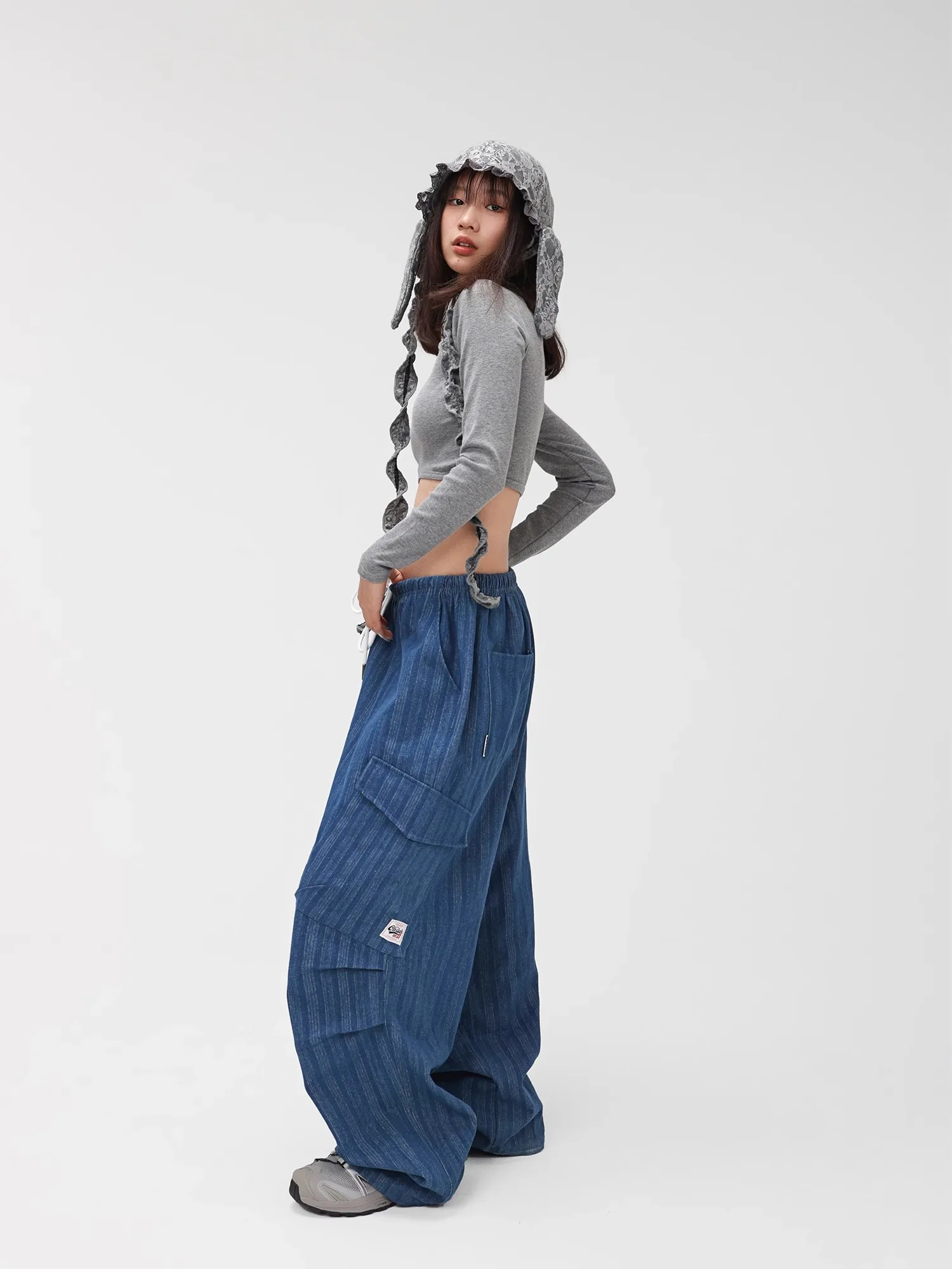 CBXLAB Женские джинсовые брюки в темно-синюю вертикальную полоску стиле хип-хоп для