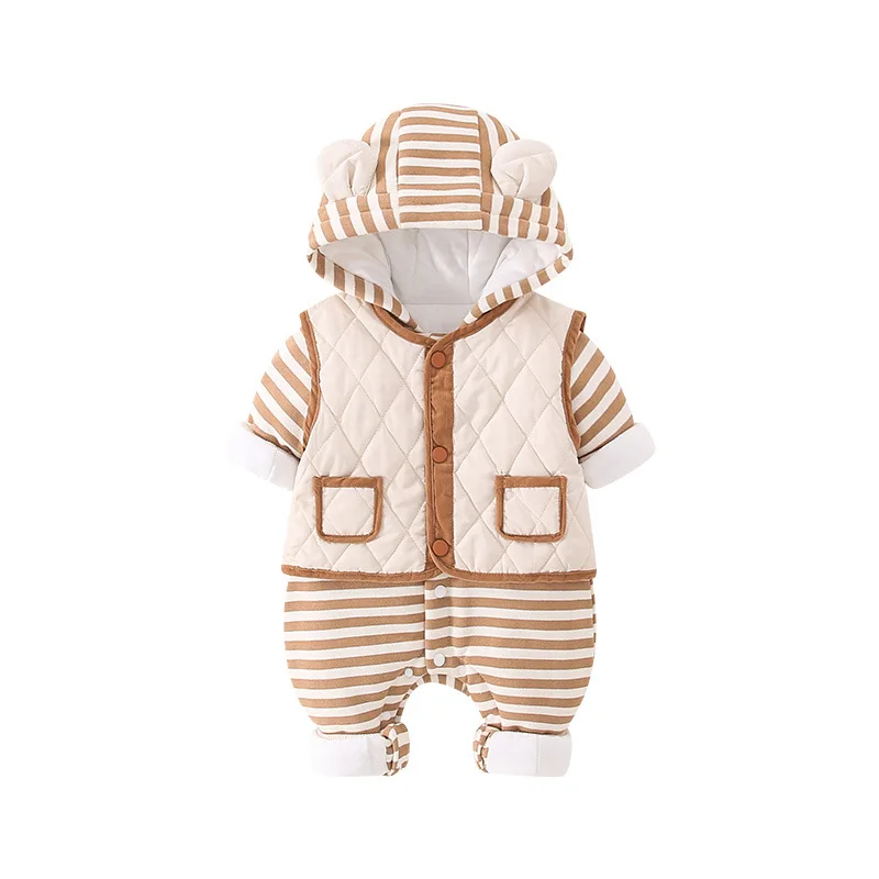 

Baby jumpsuits autumn winter suit cotton stripes newborn clothes go out to keep warm and climb clothes boys babies in winter.