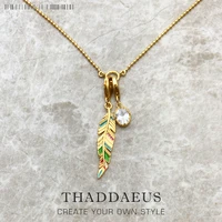 charm necklace golden feather oval cz spring brand new fashion jewelry europe 925 sterling silver gift for women