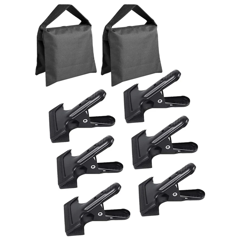 

2-Pack Heavy Duty Photographic Sandbag Studio Video Sand Bag With 6-Pack Backdrop Clamps 4.3 Inch