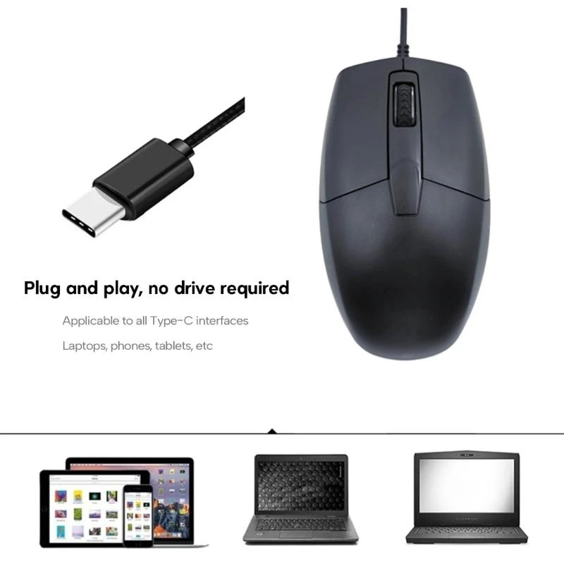 USB -тип C шнурная мышь для ноутбуков, мобильных телефонов и таблеток 3 кнопок эргономичная мышь (art.: 3920cf188dcfe) - 3920cf188dcfe