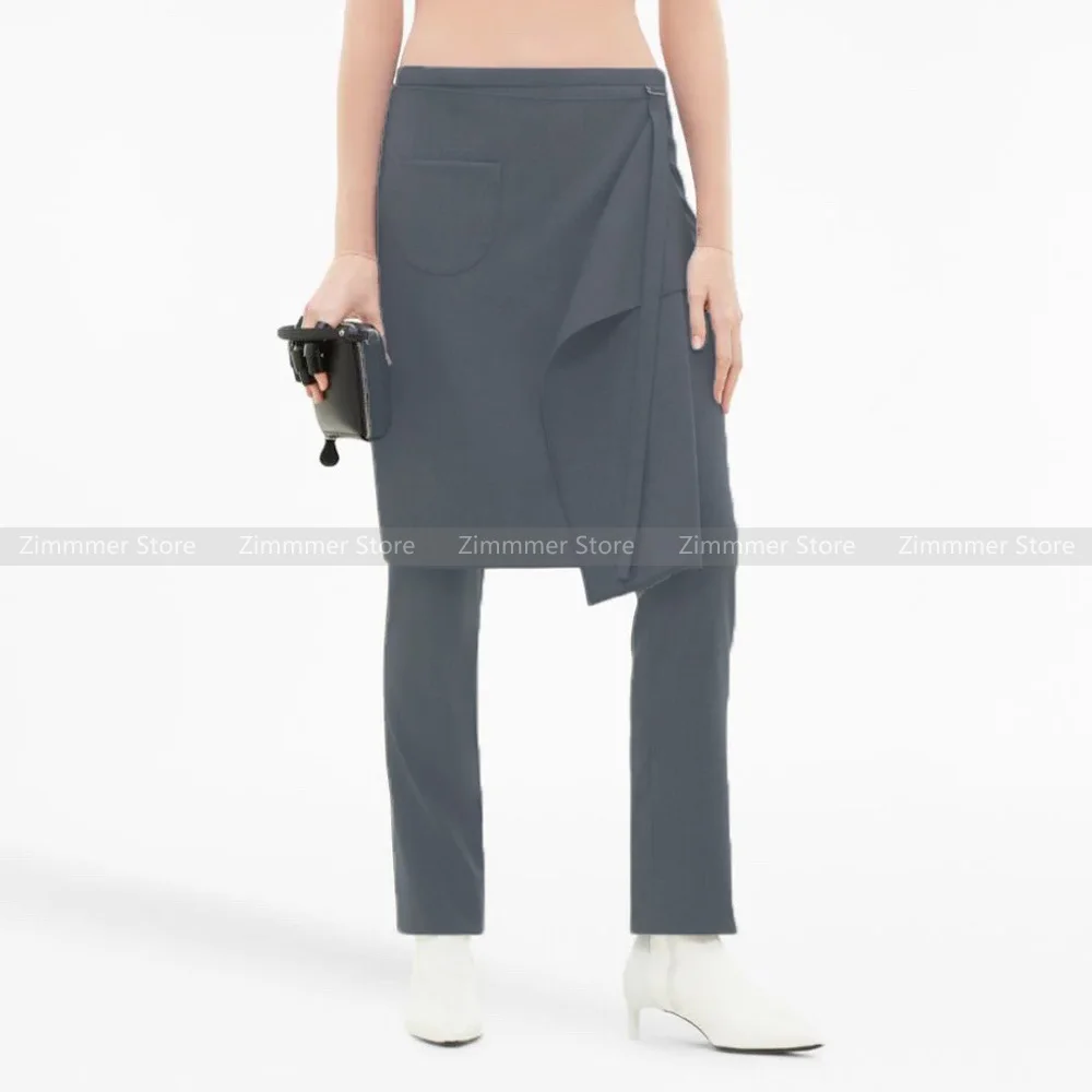 

Women's 2023 New Wool Blend Asymmetric Apron Trousers Regular A-Shape High Waisted Commuter Trousers