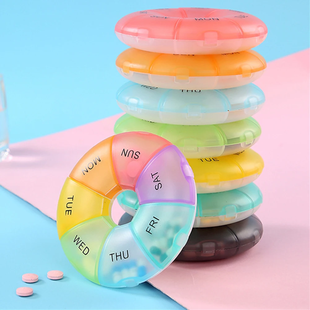 

1Pc Round Pill Case Plastic 7 Days Weekly Tablet Candy Box Portable Storage Tablet Holder Travel Organizer Pill Container