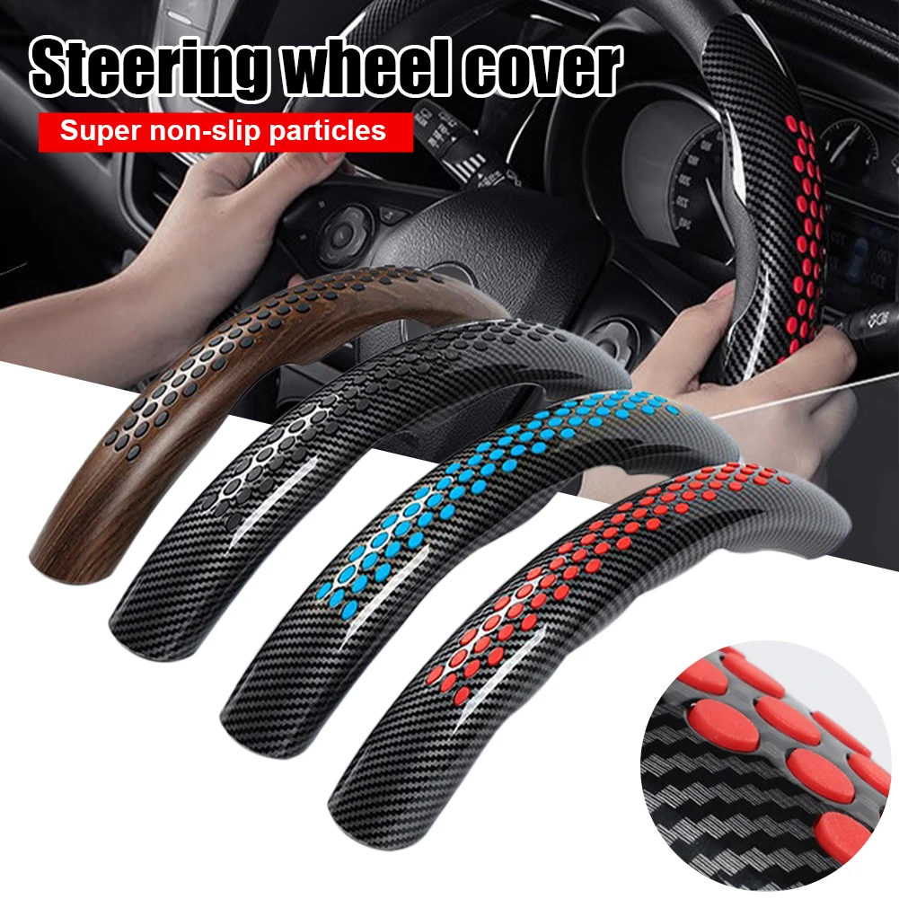 

38cm Universal Car Steering Wheel Cover Anti-slip Silicone Steering Boost Cover Carbon Fiber ABS Interior Decoration Accessories