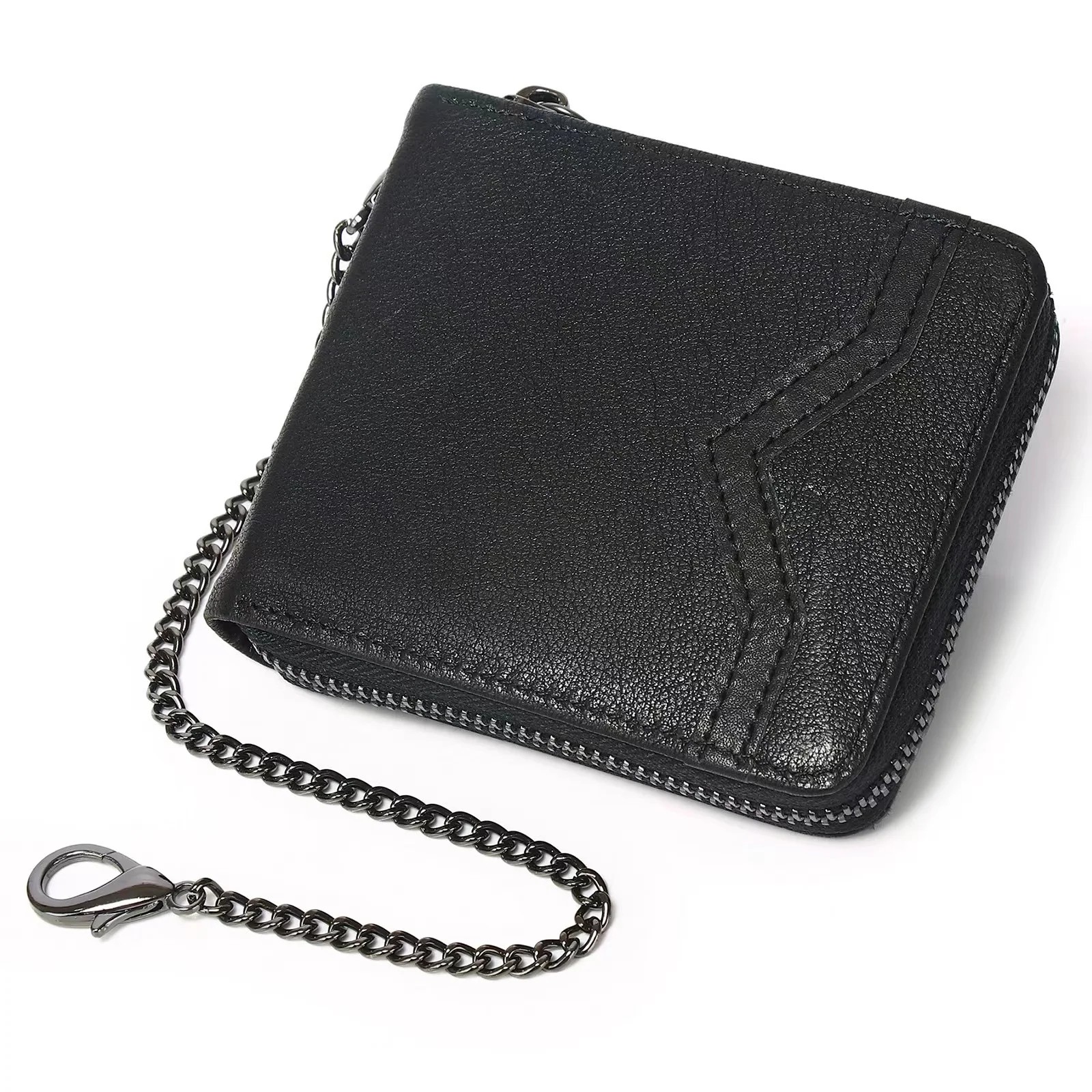 Take The Chain With You For Outdoor Travel, Anti Drop RFID Anti-Theft Brush, Multi-Functional Short Men's Leather Wallet